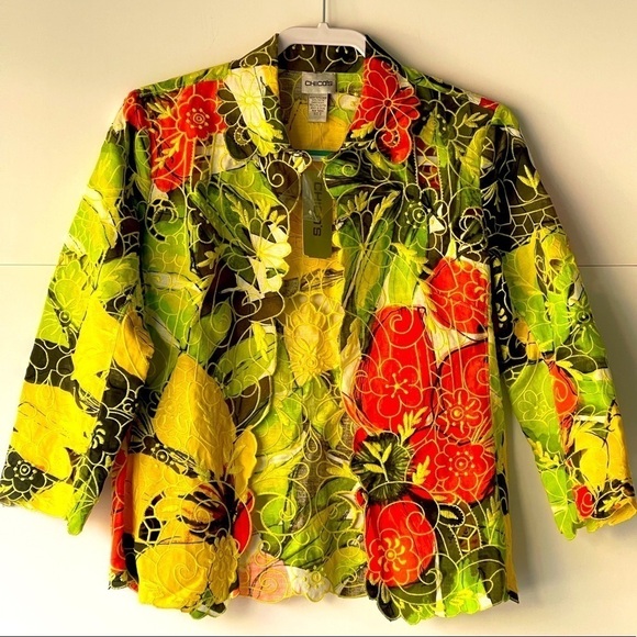 NWT! ($130) Chico's Women's Linen Blazer Jacket Open front Floral Boho, Sz S - Picture 3 of 13